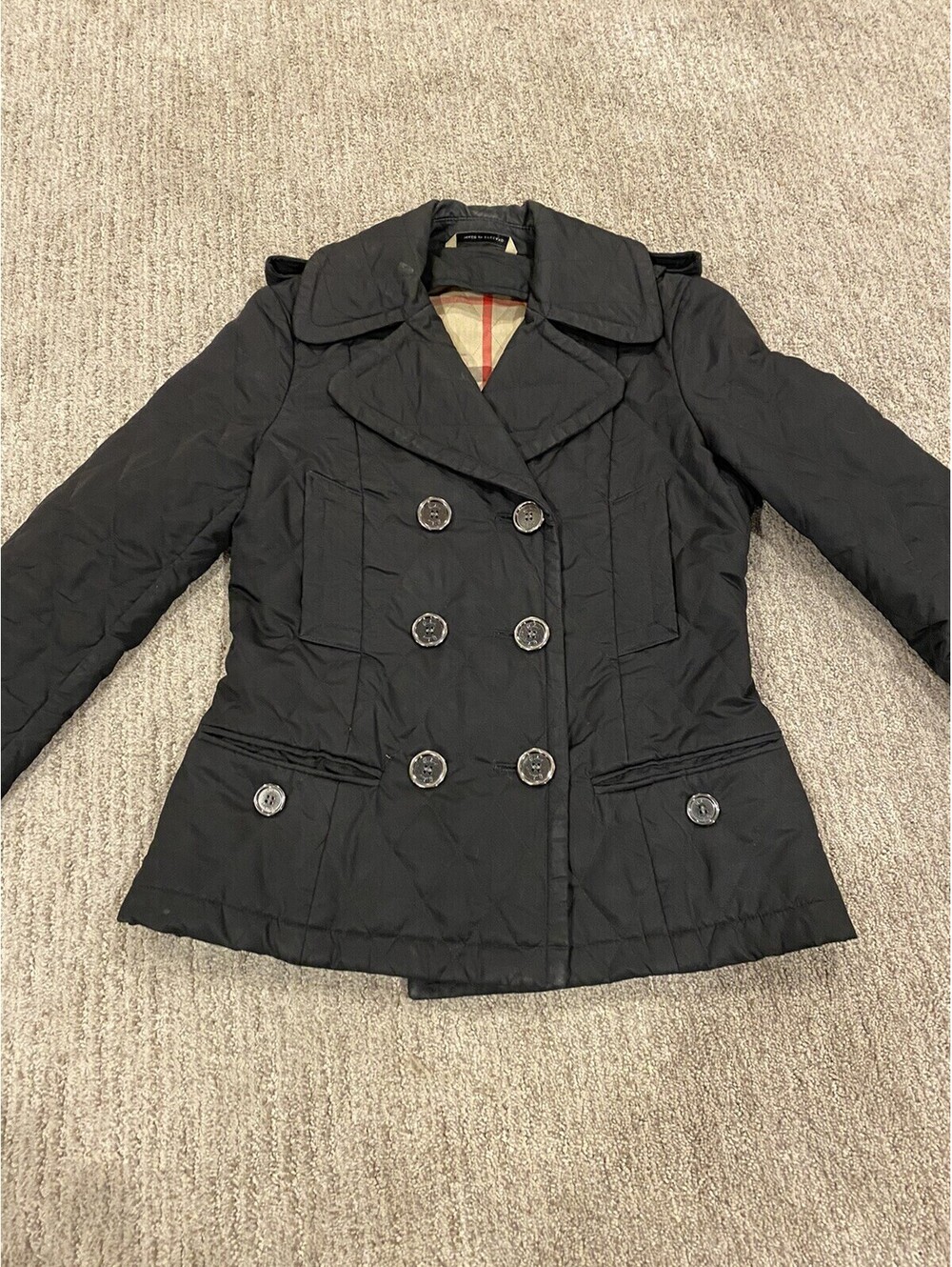 Burberry Double Breasted Diamond Quilted Black Jacket Size Small Preowned